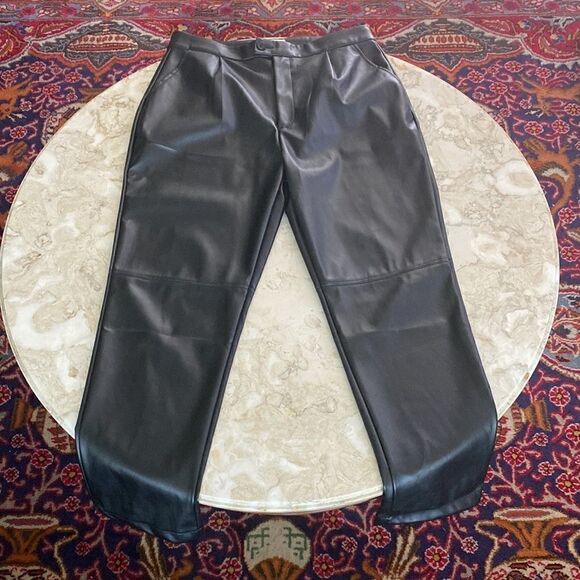NWT Halston Faux Leather Retro Style High Waisted Pleated Trousers - Picture 10 of 16